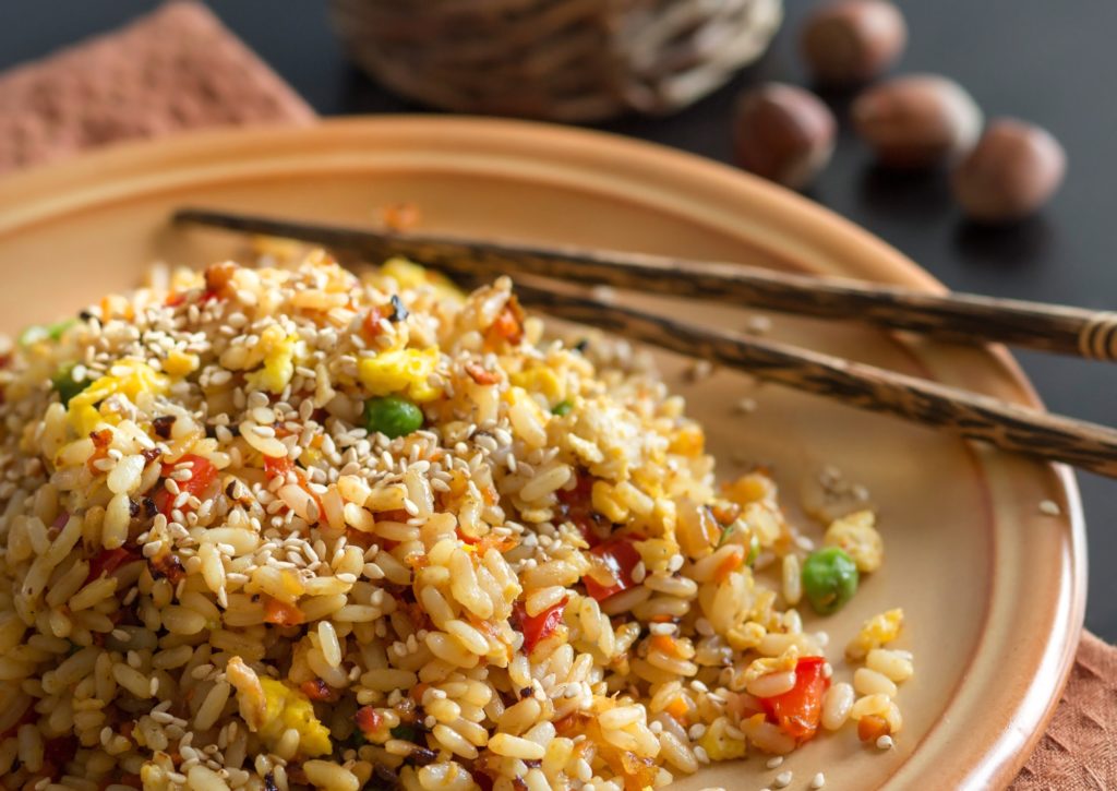 Fried Rice with Vegetables and fried eggs